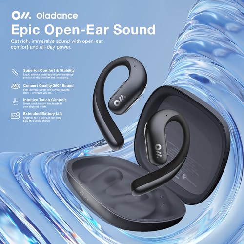 Oladance OWS Pro Open-Ear True Wireless Headphones, 16-Hour Playtime | Bluetooth 5.3, Dual-Device Connectivity, Amplifier Chip, Virtual Bass, Liquid Silicone, Titanium Frame, Comfortable Fit - color: Black