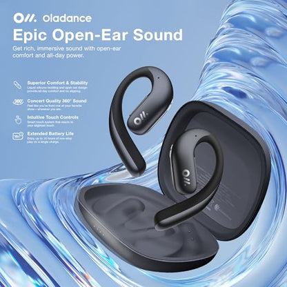 Oladance OWS Pro Open-Ear True Wireless Headphones, 16-Hour Playtime | Bluetooth 5.3, Dual-Device Connectivity, Amplifier Chip, Virtual Bass, Liquid Silicone, Titanium Frame, Comfortable Fit - color: Black