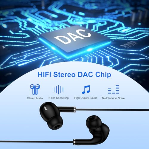 USB C Headphones with Mic HiFi Stereo Earphone for Samsung Galaxy S26 Ultra | USB C EarBuds Noise Cancelling Nylon Braided Wired Ear buds for iPhone 17 16 Pixel 10a 10 9 Pro XL Samsung S26 S25 FE A17 A16 - color: Black
