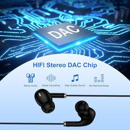 USB C Headphones with Mic HiFi Stereo Earphone for Samsung Galaxy S26 Ultra | USB C EarBuds Noise Cancelling Nylon Braided Wired Ear buds for iPhone 17 16 Pixel 10a 10 9 Pro XL Samsung S26 S25 FE A17 A16 - color: Black