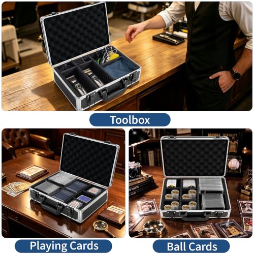 Aluminum Storage Case with Adjustable Dividers, Multi-Function Lockable Storage Carrying Case for Graded Card, Barber Tools, Makeup Tools, etc (Medium) ﻿ - size: L 14'' X W 10' X H 5''