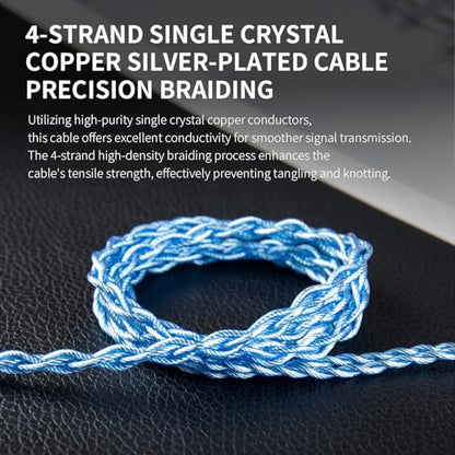 keephifi KBEAR 7030 .75 2 Pin IEM Cable, Headphone Cable Extension 3.5MM, Blue Braided 4-Strand Earbuds Cable for KZ ZS10 PRO/ZAR/ZAS/ZS12 PRO X/EDX PRO/Castor/DQS, CCA C12/ C10 Pro, Sigmot EM6L