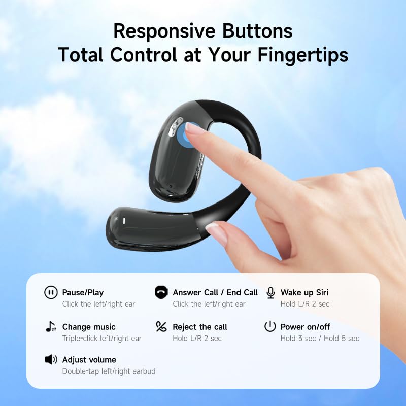 A51 Open Ear Headphones, True Wireless Earbuds with Mic & Earhooks | Deep Bass Sound, 20H Playtime & Digital Display, AI Clear Calls, Secure Comfortable Fit - Running, Sport, Meeting (DarkGrey) - color: DarkGrey