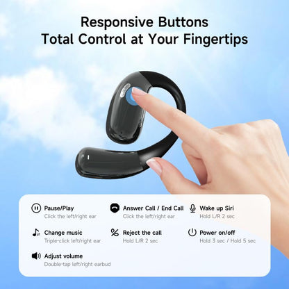 A51 Open Ear Headphones, True Wireless Earbuds with Mic & Earhooks | Deep Bass Sound, 20H Playtime & Digital Display, AI Clear Calls, Secure Comfortable Fit - Running, Sport, Meeting (DarkGrey) - color: DarkGrey