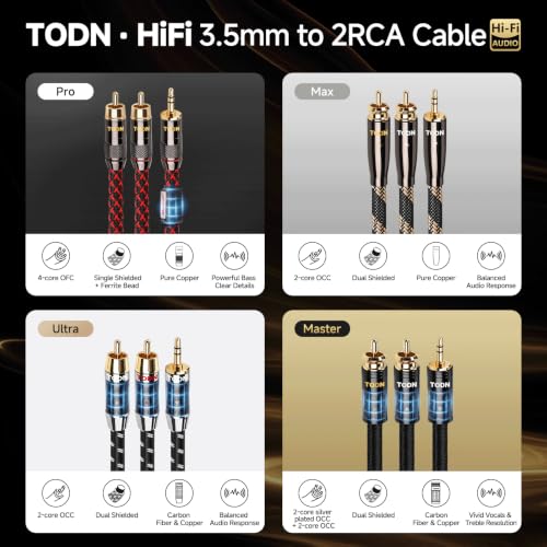 TODN Audiophile 3.5mm to RCA Audio Cable 3ft 99.9999% OCC HiFi Stereo - color: 3.5toRCA-Ultra, size: 3.2 ft