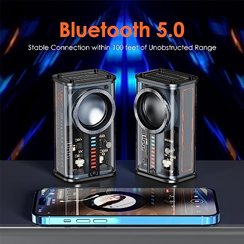Portable Bluetooth Speaker with Lights, Transparent Wireless Mini Bluetooth Speaker with TWS, Perfect Small Speaker HD Sound and Bass for Office, Home, Shower, Room, Bike, Car (Black) - color: Black