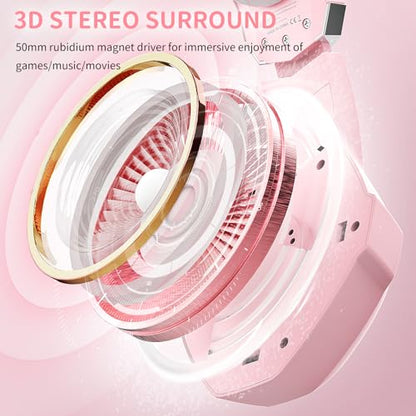 Ozeino Gaming Headset for PC, Ps4, Ps5, Xbox Headset with 7.1 Surround Sound, Gaming Headphones with Noise Cancelling Mic RGB Light Over Ear Headphones for Xbox Series X/S, Switch-Pink - color: Pink