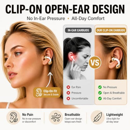 Clip-on Bluetooth Earbuds, with Handbag-Style Charging Case (Gold Earbuds + Gold Butterfly Jewelry) - color: Gold earbuds + Gold butterfly jewelry