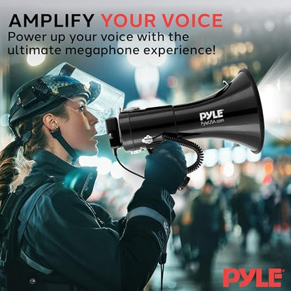 Pyle Portable Compact PA Megaphone Speaker with Alarm Siren & Adjustable Volume - 50W Handheld Lightweight Bullhorn - with Mic, AUX IN for MP3, 1200 Yards Range, Rechargeable Battery