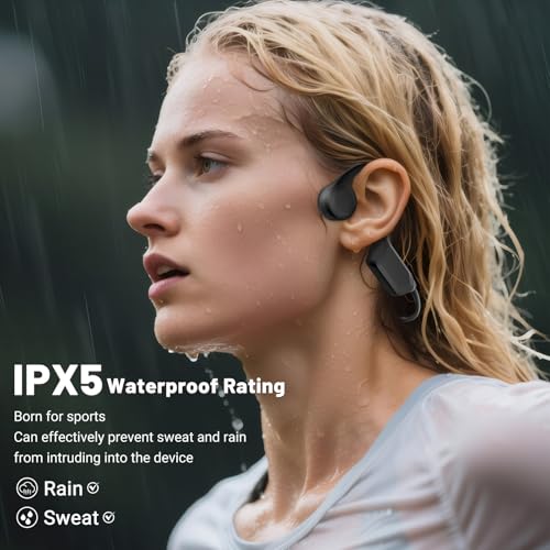 Bluetooth 6.0 Bone Conduction Headphones: Open-Ear Ergonomic Sports Headphones with IPX5 Waterproof, 10-Hour Battery Life - Sweatproof Wireless Earphones for Running, Fitness, Swimming & Training