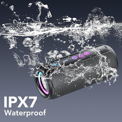 Portable Bluetooth Speaker, Powerful Sound Wireless Speaker: Boost Bass, 8 RGB Modes, IPX7 Waterproof, TWS Pairing, Beach/Vacation Essentials（Dark Black） - color: Dark Black