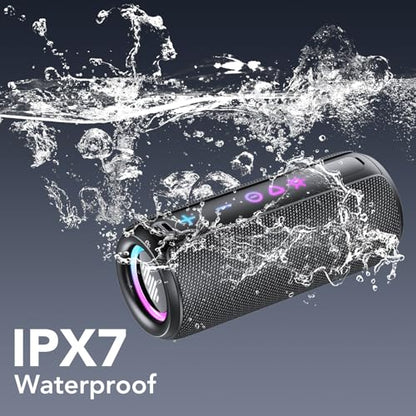 Portable Bluetooth Speaker, Powerful Sound Wireless Speaker: Boost Bass, 8 RGB Modes, IPX7 Waterproof, TWS Pairing, Beach/Vacation Essentials（Dark Black） - color: Dark Black