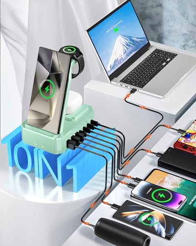 300W Wireless Charger for Samsung,Zutspzss 10 in 1 Wireless Charging Station, 65W USB C Fast Charging Stand for Samsung S25 Ultra/S24/S23/S22/Z Fold,Galaxy Watch Ultra7/6/5,Galaxy Buds,Green - color: Green