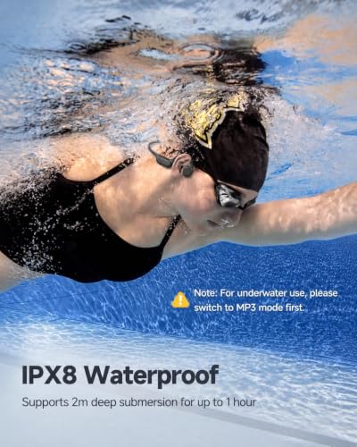 PSIER Bone Conduction Headphones, IPX8 Waterproof Swimming Headphones | Open Ear Earbuds with 32GB Memory, Switch to MP3 Mode Underwater, AI Music Generation, 8H Playtime Bluetooth 6.0 for Running - color: Matte Black