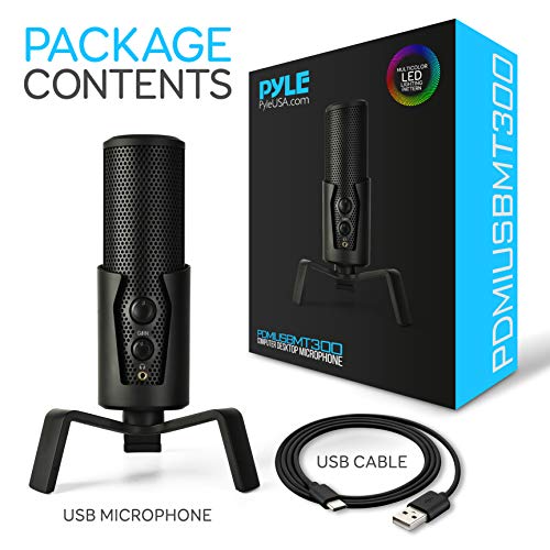 USB Microphone Selectable Pickup Pattern-4 in 1 Polar Pattern Selector Audio Cardioid Condenser Mic w/LED Effect Lights, Podcast Recording Kit for Gaming Streaming Podcasting Studio-Pyle PDMIUSBMT300