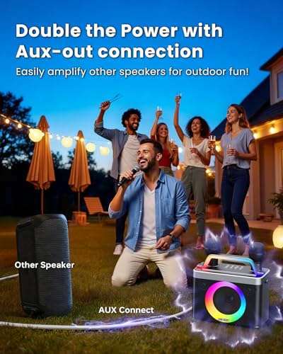 Portable Bluetooth Karaoke Machine for Adults & Kids - 2 Wireless Microphones, Shoulder Strap, Fun Voice Change, Support USB/AUX, for Outdoor Events Party Gifts - size: 518