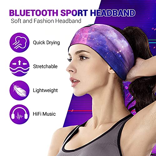 LC-dolida Sleep Headphones Bluetooth Headband Sleeping Wireless Headband Headphones with Thin HD Stereo Speakers Perfect for Side Sleepers, Sport, Yoga, Travel - color: Purple Starry