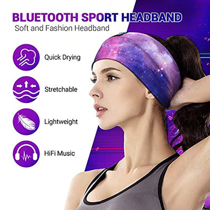 LC-dolida Sleep Headphones Bluetooth Headband Sleeping Wireless Headband Headphones with Thin HD Stereo Speakers Perfect for Side Sleepers, Sport, Yoga, Travel - color: Purple Starry