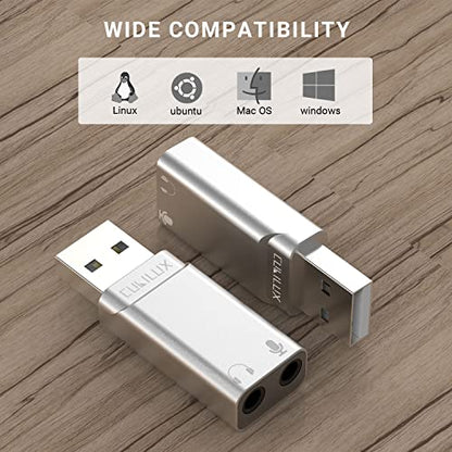 Cubilux USB External Stereo Sound Card with 96KHz/24bit DAC, USB A to 3.5mm TRS Microphone Headphone Jack Adapter Compatible with Mac Pro/Mini Laptop Computer PS5 PC Windows 11/10/7 Linux Raspberry Pi