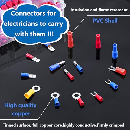 smseace 300pcs 19 Values Electrical Crimp Connectors with Crimping tool spade connector kit Fork Spade Butt Ring Bullet Crimp Connectors - size: 300Pcs
