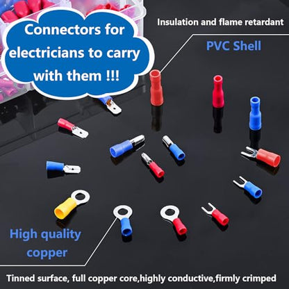 smseace 300pcs 19 Values Electrical Crimp Connectors with Crimping tool spade connector kit Fork Spade Butt Ring Bullet Crimp Connectors - size: 300Pcs
