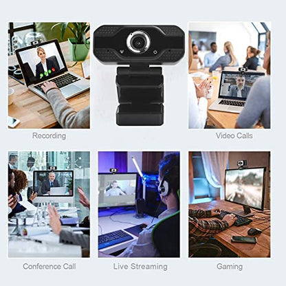 Zopsc 1080P USB Webcam with Microphone for Video Calling | Desktop Computer Camera, Plug and Play, 2MP HD, Built in Noise Reduction Mic, Compatible with PC Laptop