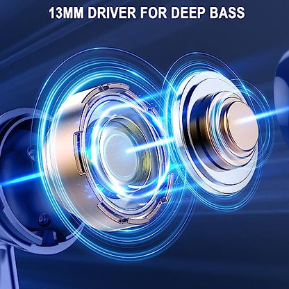 Wireless Earbuds, Bluetooth 5.4 Ear Buds, LED Power Display, 6D Bass Stereo | 4 ENC Noise Cancelling Mic, HiFi Stereo, In-Ear Headphones, 40H Playback Mini Case, IP7 Waterproof Sports, for Android iOS - color: Dark Blue