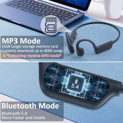 Liquid Silicone Swimming Headphones-Bone Conduction Headphones, IP68 Waterproof Underwater Earphones, LiteSurge Bluetooth Soft/Skin Open Ear Swim Earbuds with 32 GB MP3 Memory for Sport-Ashy - color: Ashy