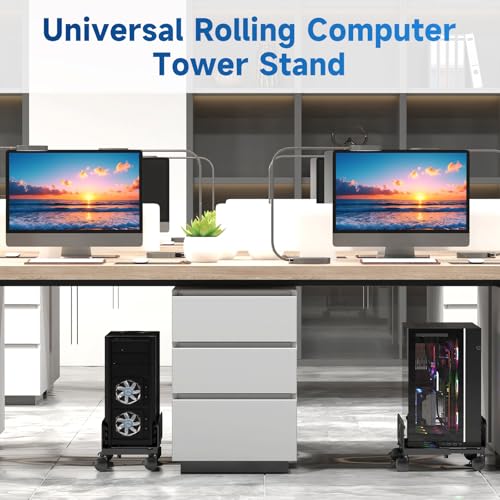 Suptek Computer Tower Stand,7.28 to 11.81 inch Wide Adjustable CPU Steel Rolling Stand,Under Desk or Floor Mobile CPU Stand Holder with Locking Caster Wheels,Gaming PC Holder, Black - style: PC Floor Mount