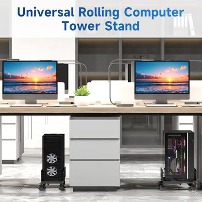 Suptek Computer Tower Stand,7.28 to 11.81 inch Wide Adjustable CPU Steel Rolling Stand,Under Desk or Floor Mobile CPU Stand Holder with Locking Caster Wheels,Gaming PC Holder, Black - style: PC Floor Mount