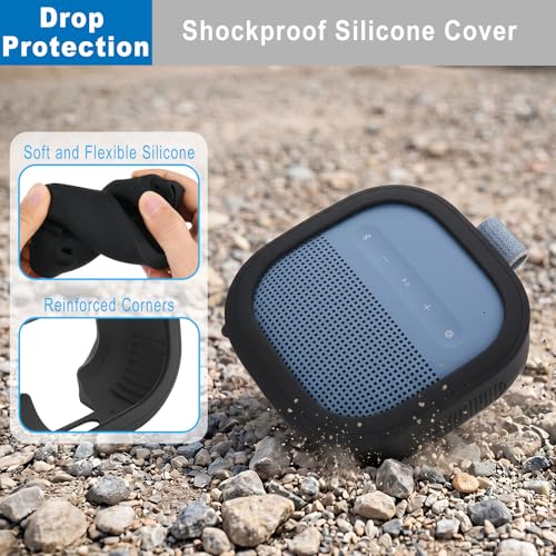Silicone Case for Bose SoundLink Micro 2nd Gen Speaker, Shockproof Travel Protective Sleeve Soft Skin Cover with Shoulder Strap (Case Only) (Black) - color: Black