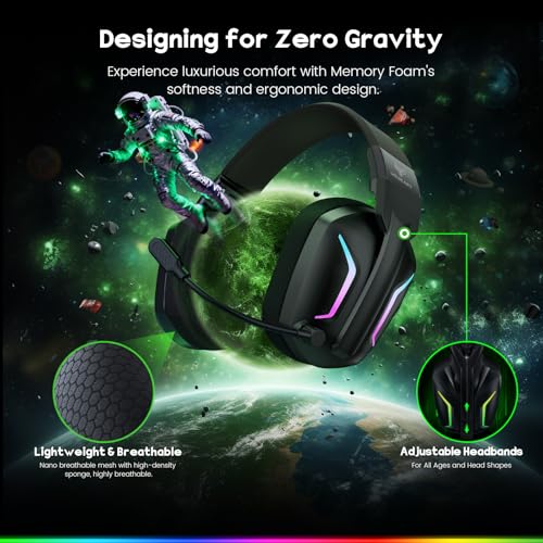 WESEARY Wireless Gaming Headset for PS5, PS4, PC, Switch| 20ms Low Latency | 2.4GHz USB & Bluetooth 5.4 Gaming Headphones with Mic, 50H Battery Life, 3D Spatial Audio, Dynamic Lighting, Aurora Black - color: Aurora Black