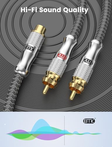 EMK Gold-Plated RCA Y-Splitter 2 Male to 1 Female Extension Cable RCA Splitter - Shielded Design for Subwoofers, TVs, & Home Theaters (1Ft/30CM) - color: 1 Female to 2 Male Silver, size: 1 Ft/0.3M, style: RCA to 2RCA