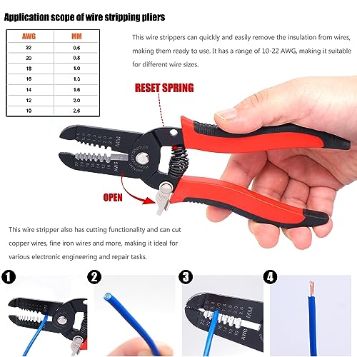 Twidec/640Pcs 2.8/4.8/6.3mm Quick Splice Male and Female Wire Spade Connector Crimp Terminal Golden Kit with Wire Terminal Crimping Pliers Tools 26-16AMG for Electrical Wiring Car Audio Speaker - color: Gold 640PCS+SN-48B