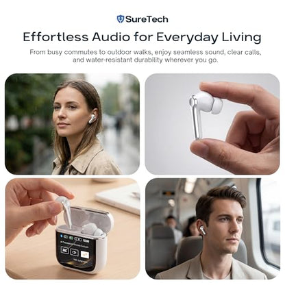 ANC Noise Cancelling Earbuds, Bluetooth 6.0, 60H Battery, White | ENC, AI translation via AICOOL app, touch control, waterproof, S/M/L silicone tips, 13mm drivers, low latency