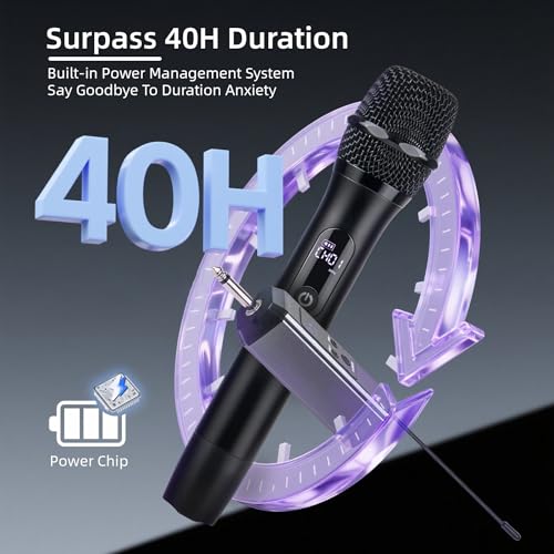 Wireless Microphones for Singing Karaoke, 500ft/150m Long Range Metal Dual Cordless Mic System with 99 Channels, 40H Battery, Professional Microfonos Inalambricos for DJ Party Church