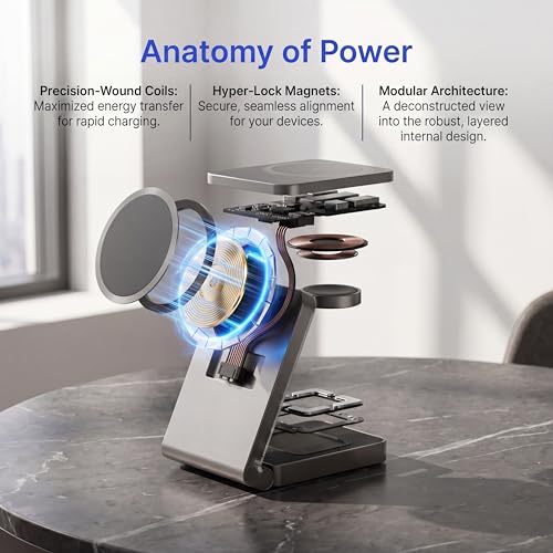 3 in 1 Charging Station for Apple, Wireless iPhone Charging Station for Multiple Devices, Foldable Magnetic Mag-Safe Charging Station for iPhone 17/16/15/14/13/12/pro/pro max,Apple Watch,AirPods