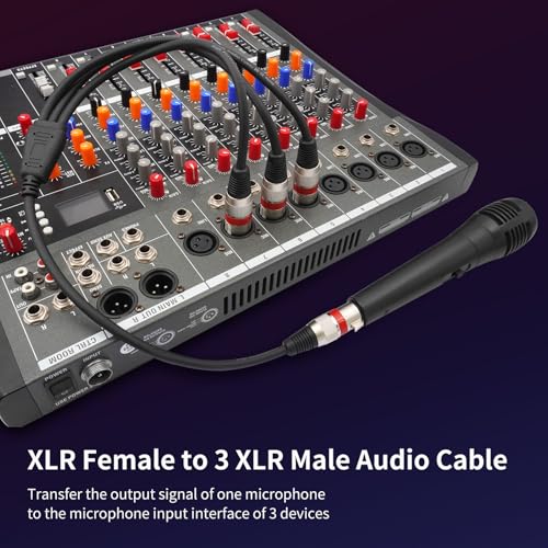 XLR Splitter Cable 3 Way - 1 XLR Female to 3 Male Patch Y Cable Balanced Microphone Splitter 3 in 1 Cord Audio Adapter (60cm/2FT) - color: XLRF-3XLRM-60CM-1PACK