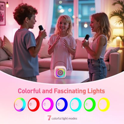 Karaoke Machine for Kids Adults, Mini Portable Bluetooth Karaoke Speaker with 2 Wireless Microphone and Lights, Christmas Birthday Gifts for Girls Ages 4, 5, 6, 7, 8, 9, 10, 12+ Family Home Party - color: P-ink