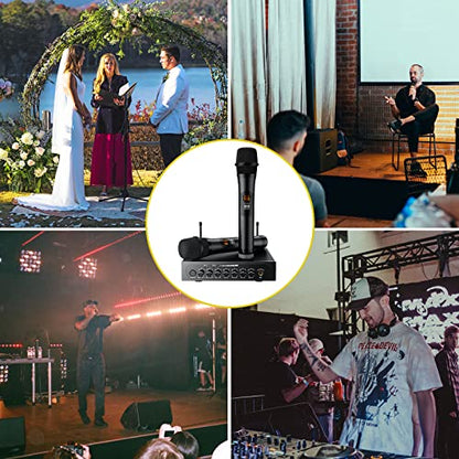 PROZOR UHF Wireless Microphone with Volume Treble Bass Echo Control, Wireless Rechargeable Mic Dual Handheld Dynamic Mic System (Bluetooth UHF Base Station – Echo/Treble/Bass Control) - style: Base Station Bluetooth UHF Mic – Echo Control