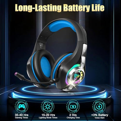 2.4GHz Wireless Gaming Headsets for PS5/PS4/Switch, RGB Noise Cancelling Over-Ear Headphones with 7.1 Surround Sound, 40mm Drivers, Bluetooth 5.4, 276g Ultraligero, Memory Foam, 45H Gaming Headphones - color: Black