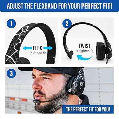 Blue Tiger Storm Plus Road Edition- Trucker Bluetooth Headset with Mic | Mono headset with mic + flashlight, wireless noise canceling, high-fidelity sound, 45-hour talk time, USB-C , Bluetooth 5.2