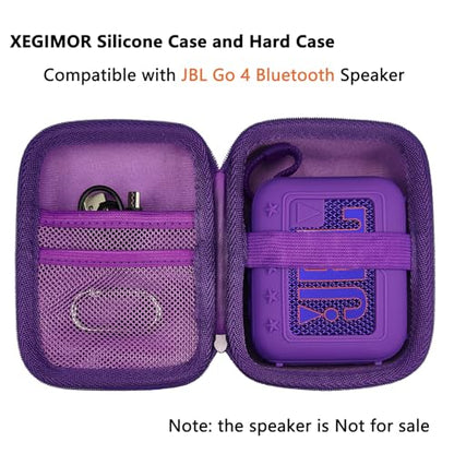 Silicone Cover and Hard Carrying Case for JBL Go 4 Bluetooth Speaker | Protective Holder Carrier for JBL Go 4 Speaker Accessories, Scratch-Resistant and Drop-Proof Cover (Purple) - color: Purple