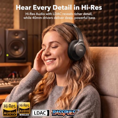1Mii Hybrid Active Noise Cancelling Bluetooth Headphones with Hi-Res Audio | Over Ear Headphones Wireless Bluetooth 6.0, Low Latency Game Mode, Clear Calls, 100H Playtime, Comfortable for Travel, Office