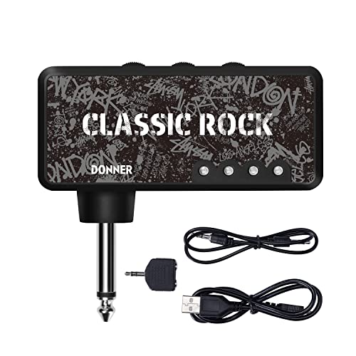 Donner Classic Rock Mini Guitar Headphone Amp for Guitar & Bass | Pocket Personal Guitar Headphone Amplifier with USB Rechargeable Battery | Up to 15 hours - color: Classic Rock