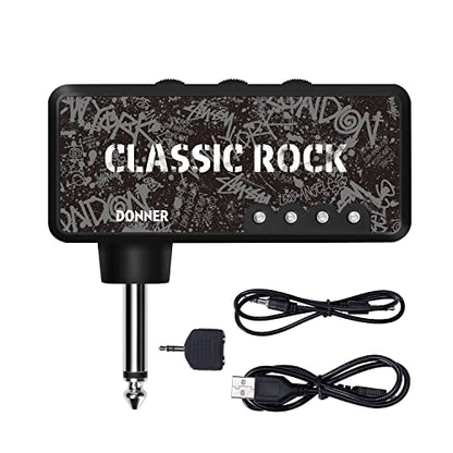 Donner Classic Rock Mini Guitar Headphone Amp for Guitar & Bass | Pocket Personal Guitar Headphone Amplifier with USB Rechargeable Battery | Up to 15 hours - color: Classic Rock