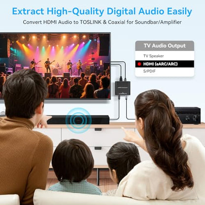 VPFET HDMI eARC Audio Extractor Only Work for HDTV ARC/eARC Audio Adapter Converter HDTV Audio Transmitted via Toslink+Coaxial ports Support 192KHZ for Soundbars Home Theaters and Audio Systems No CEC - size: EARC to Optical Coaxial