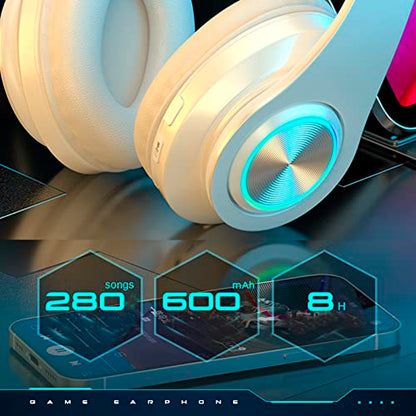 Over Ear Kids Bluetooth Headphones, Colorful LED Lights Headphones with Built-in Mic, Wired & Wireless Lightweight Foldable HiFi Stereo Headset for Gift, Tablet, Adult, Game(White) | Colorful LED Bluetooth Over-Ear Headphones White, HiFi Stereo with Mic,