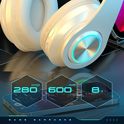 Over Ear Kids Bluetooth Headphones, Colorful LED Lights Headphones with Built-in Mic, Wired & Wireless Lightweight Foldable HiFi Stereo Headset for Gift, Tablet, Adult, Game(White) | Colorful LED Bluetooth Over-Ear Headphones White, HiFi Stereo with Mic,