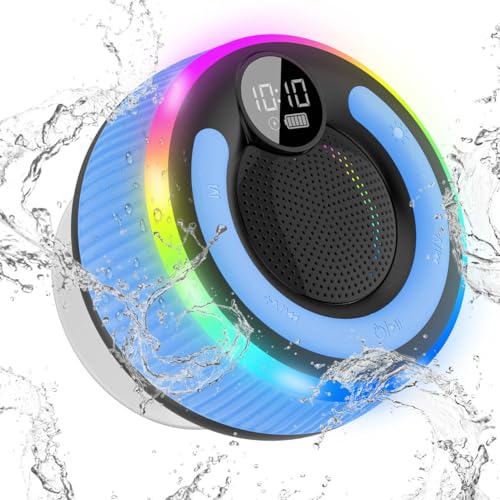 Portable Bluetooth Shower Speaker with Lights, Bluetooth 5.3, Small Wireless Speaker for Outdoor, Blue - color: Blue